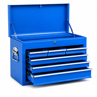 Coffre à outils en acier thermolaqué bleu avec couvercle rabattable, 6 tiroirs, verrouillable, portable, armoire de rangement OEM/ODM