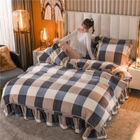 Textile de maison de luxe antistatique tissu spécial 4 pièces ensemble jupe de lit pour adultes taie d'oreiller, housse de couette