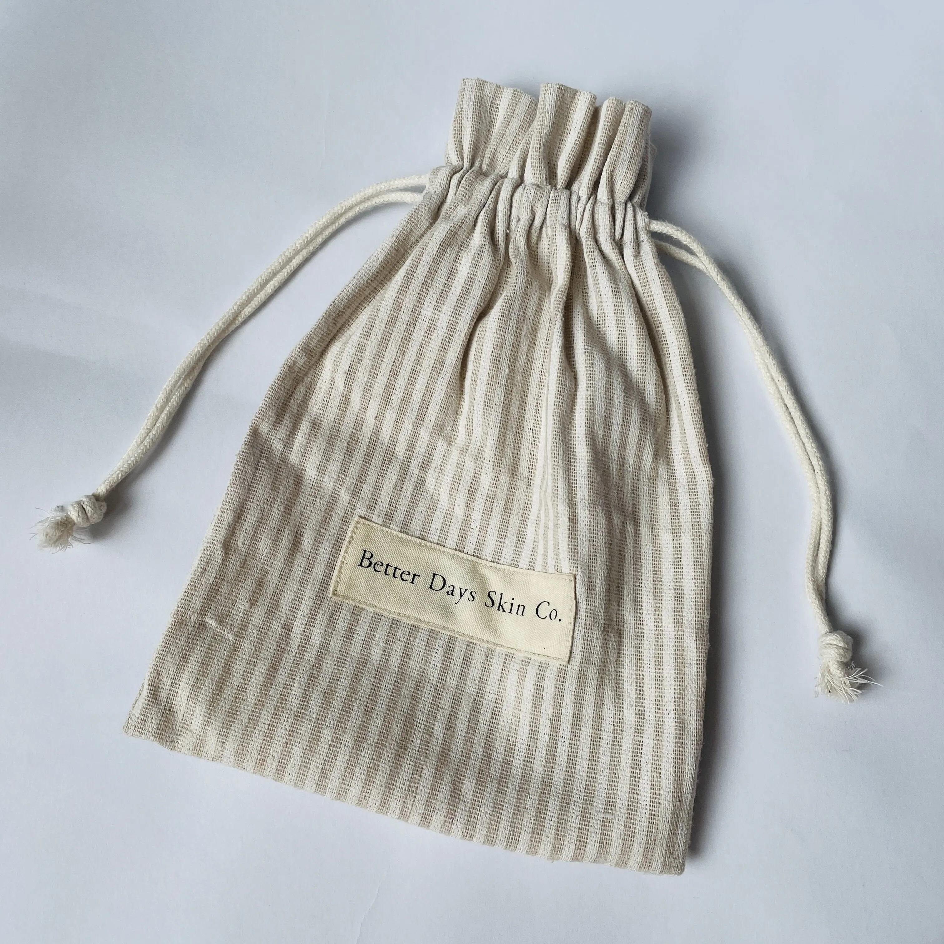 Sacchetto regalo cosmetico con coulisse in cotone di lino organico ecologico stampato personalizzato con doppia corda