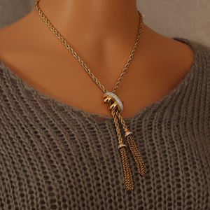 Collana di nappe a catena Vintage in acciaio inossidabile con lastricato di diamanti placcato oro <span class=keywords><strong>Monet</strong></span> Damita gioielli da donna - Product Image 4