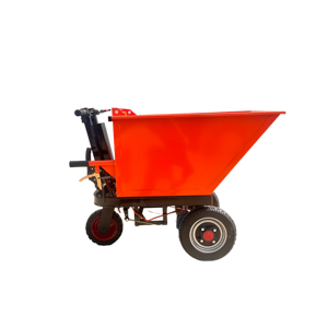 Transportador de construcción de tres ruedas naranja y negro, impulsado a mano, usado para el transporte de ladrillos y abono, alimentación eléctrica. - Product Image 3