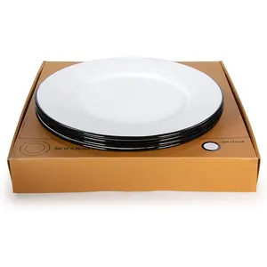 22cm 24cm 26cm all'ingrosso bianco semplice in metallo rotondo smalto piatti da campeggio con scatola personalizzata