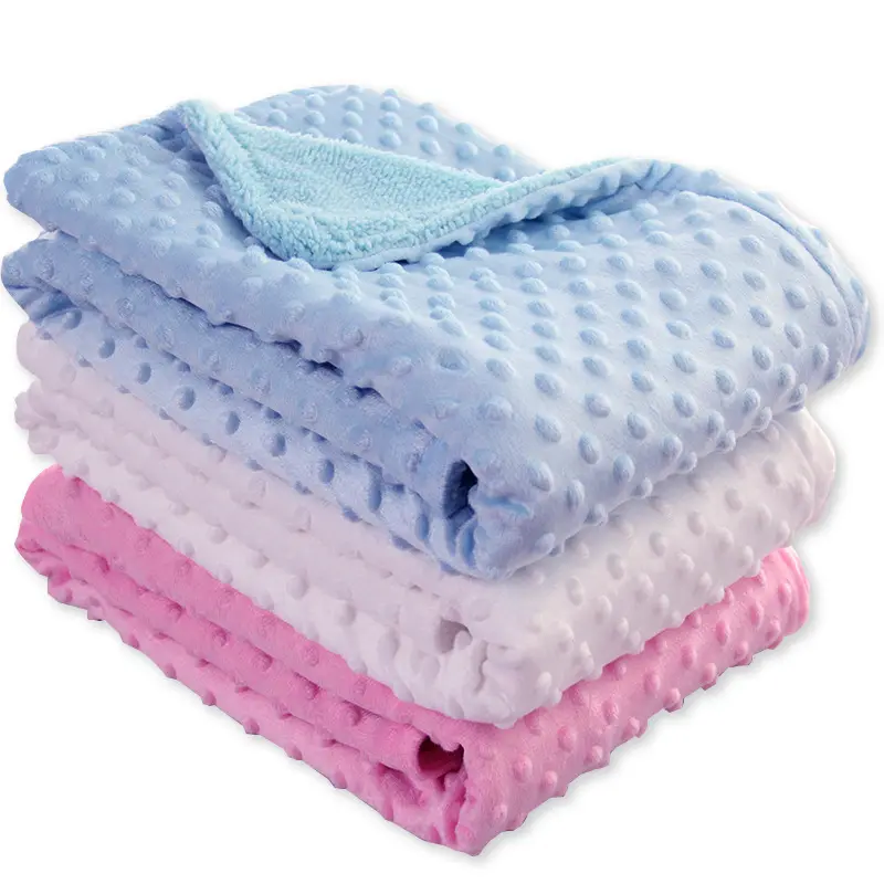 Fabrik preis Super weiche 2-lagige Fleece Sherpa Baby Wrap Dot Minky Decke Gepunktete Baby Wickel decken für Neugeborene