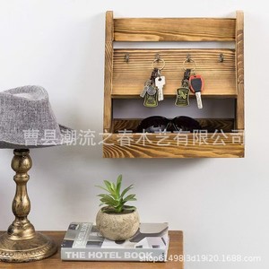 Boîte de rangement pour clés en bois, boîte de rangement murale à double couche, décoration d'intérieur, ornement de rangement pour clés d'entrée. - Product Image 3