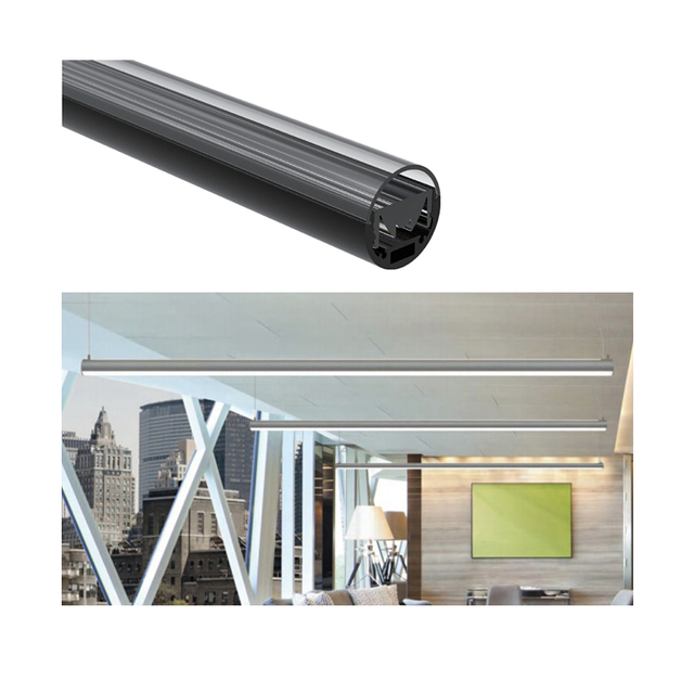 Round Black LED Extrusion with 30 Degrees 60 Degrees Lens LED  Aluminum Profiles with Wall Grazer Lens Linkable Linear LED Light