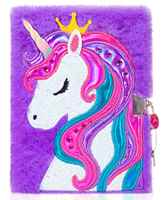 Ideas de Productos Nuevos 2024, Cuaderno de Peluche de Unicornio A5 con Candado y Llaves, Diario, Libro de Escritura Encantador, Set de Regalo para Niños