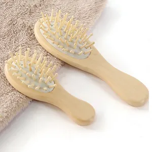 Custom Eco-friendly Children Natural Wood Oval Detangling Hair Brush Comb Wooden Massage Health Care Air Bag Comb