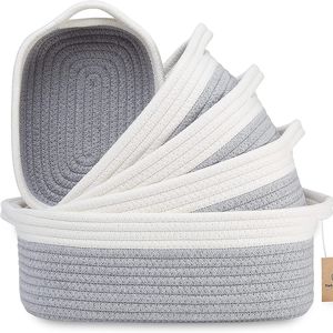 Juego de 5 Cestas de Cuerda de Algodón Natural, Cestas de Almacenamiento Tejidas Estilo Escandinavo, Organizadores Seguros para Bebés con Asas Reforzadas - Product Image 2