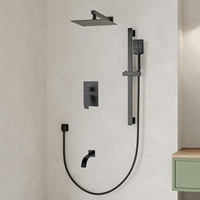 Système de douche encastré noir avec pomme de douche pluie et cascade, robinet de douche encastré pour salle de bain avec bec de baignoire