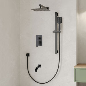 Siyah gizli duş sistemi yağmur şelale banyo gömülü duş musluk Set küvet emzik ile - Product Image 2