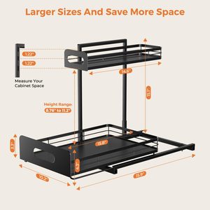 Lot de 2 organisateurs et rangements de salle de bain en métal, organisateur coulissant à 2 niveaux sous l'évier pour cuisine et salle de bain, noir - Product Image 5