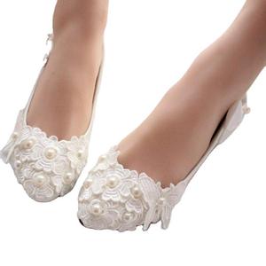<span class=keywords><strong>Bai</strong></span>, zapatos de boda con lazo blanco para mujer, zapatos de boda de talla grande para mujer, zapatos de dama de honor sin cordones con perlas y mariposas - Product Image 5