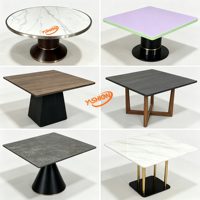 Table de restaurant moderne, plateau en marbre noir et blanc, base en acier inoxydable, durable, usage commercial, hôtels, bistrots, restaurants