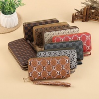 Tas HP Wanita Model Eropa Amerika Terbaru, Clutch PU Panjang Modis, Kapasitas Besar, Resleting, Motif Geometris, Luas
