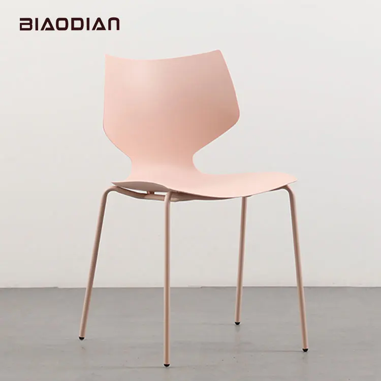 high quality kitchen modern yellow white pink metal leg armless dining plastic chairs