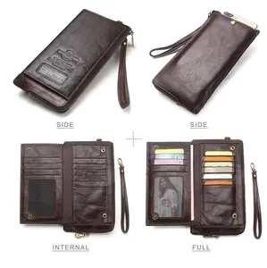 Contact's lässige Slim echtes Leder RFID lange Brieftasche für Männer mit Telefonfach Herrenkarte Brieftasche Leder Luxus