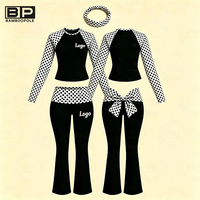 Ensemble de yoga 3 pièces Y2K pour femme 2026 avec logo personnalisé, bandeau à strass, haut raglan à manches courtes à pois et pantalon évasé