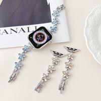 Tali Jam Tangan Logam Berhias Bunga dan Rhinestone, Kerajinan Seni Dekoratif Buatan Tangan untuk Apple IWatch