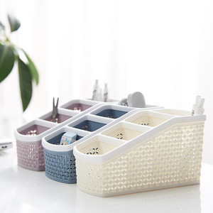 Multi Compartment Desktop Storage Box With Partitions For Cosmetics Skincare And Remote Controls Rectangle Size M - Product Image 1