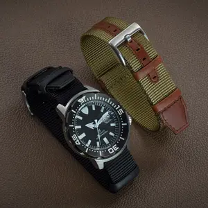 JUELONG One Piece Nylon&Leather Watch Strap Green Soft Fabric Watch Bands 18mm 20mm 22mm