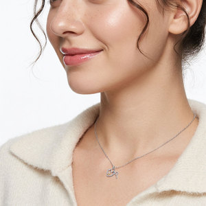Popular Wholesale Elegant Heart Lock And Key Design Necklace Jewelry 18K <b>Solid</b> White <b>Gold</b> Natural Diamonds <b>Pendant</b> Necklace - Product Image 3