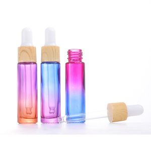Rainbow 10ml Botella cuentagotas de vidrio Botella de aceites esenciales Muestra Gradiente de color Gotero Vial Perfume con tapa de plástico de grano de madera - Product Image 1