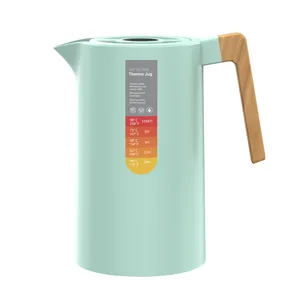 大容量1L热敏玻璃内塑料水壶，带木质风格手柄家用厨房咖啡壶保温瓶