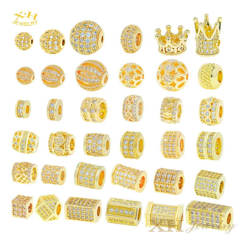 Micro shop CZ Charm ball King Crown Hex Pipe string Brass beads Charm necklace bracelet DIY jewelry making charm