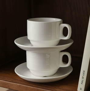 <b>Large</b> Quantity Customizable High-grade Coffee Mug & Saucer, Stackable White Porcelain <b>Cup</b> for Catering Hotel Souvenir Wholesale - Product Image 5