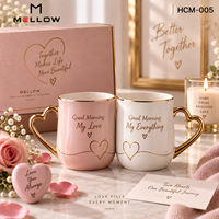 Ensemble de tasses à café pour couple en porcelaine avec bordure dorée, motif cœur rose et blanc, « Bonjour mon amour », 2 pièces, OEM, pour mariage