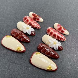 <span class=keywords><strong>Uñas</strong></span> artificiales de alta calidad Color café flores talladas tridimensionales se pueden reutilizarprensa en <span class=keywords><strong>uñas</strong></span> al por mayor - Product Image 3