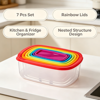 Ensemble de 7 contenants de stockage alimentaire rectangulaires en plastique PP antibactérien avec couvercles arc-en-ciel, ustensiles de cuisine, organisateur de réfrigérateur