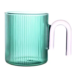modern U-shaped colorful handle glass mug