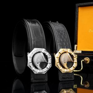 Cinturón de Cuero de Cocodrilo Genuino para Hombre, Correa de Cintura de Piel de Cocodrilo de Diseño de Lujo con Hebilla Dorada, Cinturón Ejecutivo Resistente - Product Image 1