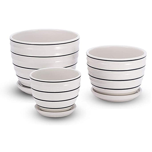 Lot de 3 pots de fleurs en céramique émaillée, style américain, motif poisson, peints à la main, mignons et abordables, vente en gros - Product Image 5
