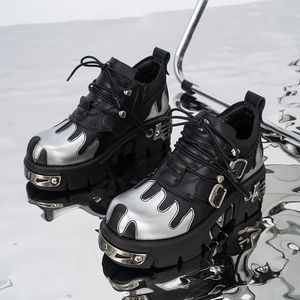 Scarpe in pelle stile Punk da donna tacco stringato altezza 6CM Platform stivaletti gotici femminili PU Metal Decor Sneakers con fondo spesso - Product Image 3