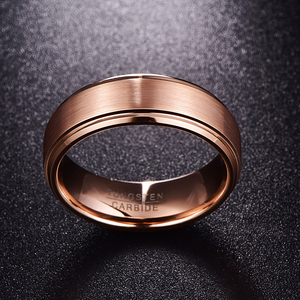 Bague en acier tungstène pour homme, plaquée or rose, largeur 8 mm, bord brillant, face centrale, procédé <span class=keywords><strong>Lasha</strong></span> - Product Image 4