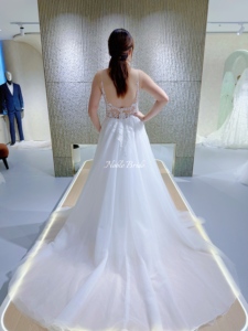 Nuovo arrivo Sexy perline spalline A linea <span class=keywords><strong>abito</strong></span> da sposa <span class=keywords><strong>Tulle</strong></span> lunghi abiti da sposa <span class=keywords><strong>con</strong></span> applicazioni di pizzo per il commercio all'ingrosso - Product Image 3