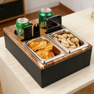 Acacia Houten Draagbare Afneembare Sofa Snack Couch Drankjes Opbergbak Caddy Tray Box Bekerhouder - Product Image 1