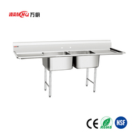 Table d'évier carrée à 3 compartiments en acier inoxydable 304 brossé, certifiée NSF, pour cuisine américaine, restaurant, préparation commerciale