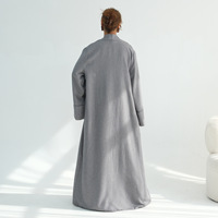 Ensemble Abaya 2 pièces en mélange coton-lin pour femme, couleur unie, Abaya ouverte avec robe intérieure, grande taille, tenue musulmane modeste