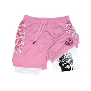Bir Pieced Anime spor şort erkekler kadınlar yaz baskı Luffy Doflamingo Fitness koşu egzersiz Mesh hızlı kuru spor şort hediye - Product Image 4