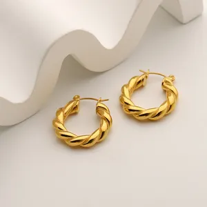 PVD Coating Emas Anting Croissant Mode Baja Nirkarat Emas Anting Pernyataan Chunky Hoop Twist Earring Aretes Moda