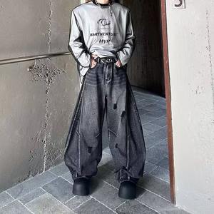 American Retro Distressed Multi-Pocket Patchwork Cargo <b>Jeans</b> Men Loose Straight-Leg Casual Low <b>Waist</b> High Street Wide-Leg Spring - Product Image 5