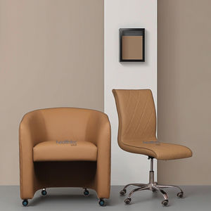 Chaises de tabouret de technicien de pédicure à <span class=keywords><strong>gaz</strong></span> rotatives réglables en cuir PU marron haut de gamme avec roues - Product Image 1