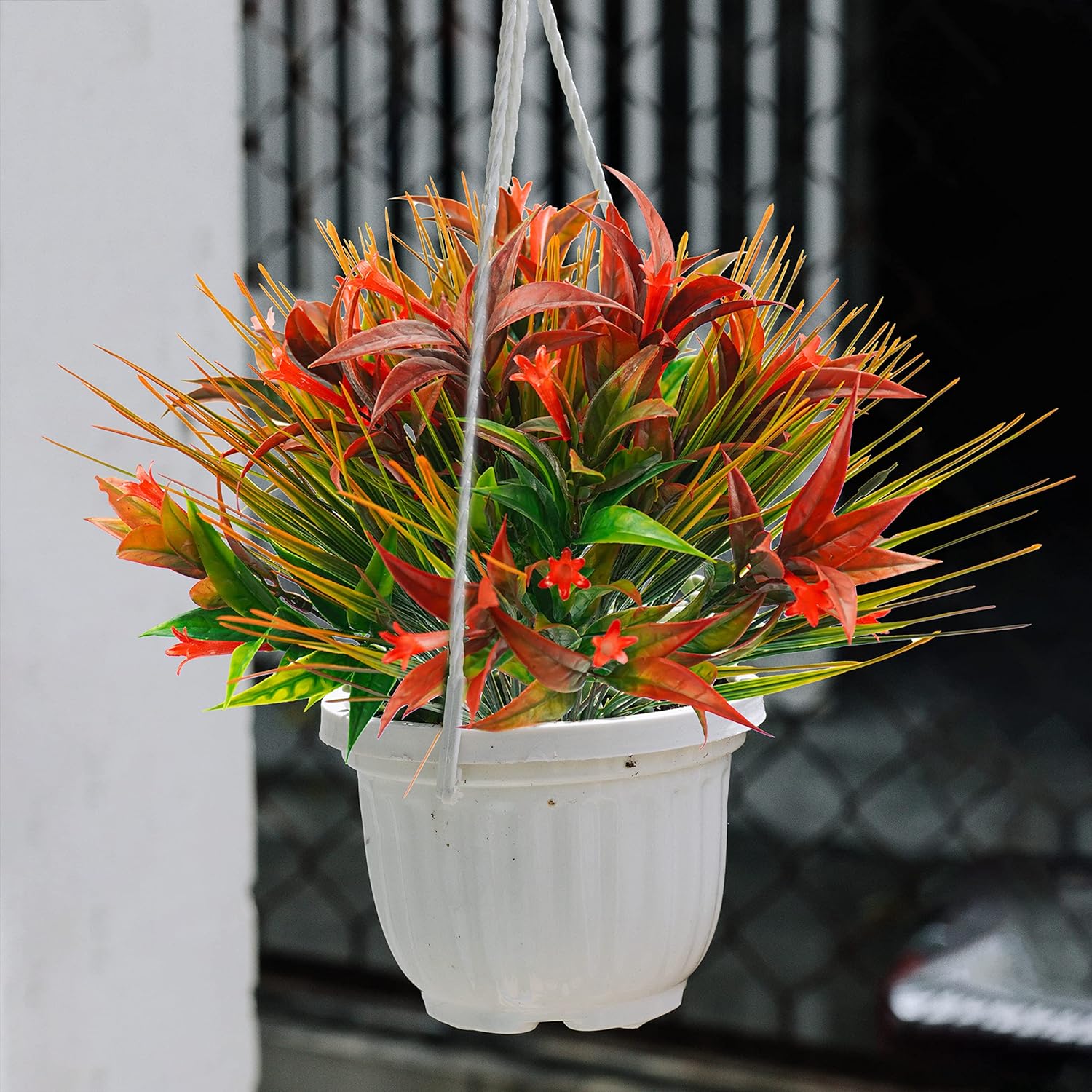 Piante Artificiali Rosse Rampicanti, Fiori Finti In Plastica Resistente UV, Lunghezza 80cm, Per Esterno E Interno, Confezione Da 2 - 3