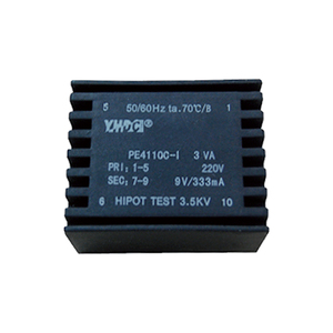 หม้อแปลงไฟฟ้าแบบติดตั้งบนแผงวงจรพิมพ์ชนิดอีพ็อกซี่ซีล YHDC PE4110C-I 3VA 110/220/230/380V AC 6-24V AC ฉนวนกันความร้อนคลาส B ได้รับการรับรองมาตรฐาน UL94-V0 CE/RoHS - Product Image 1