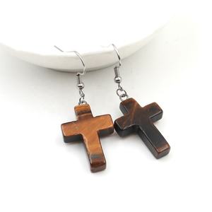 Fashion Jewelry Cross Eardrop Natural Crystal Stone Reiki Ear Pendant <b>Crucifix</b> Shaped Drop Earrings - Product Image 3