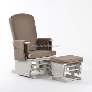 Silla mecedora de madera de respaldo alto y bajo costo para habitación infantil con reposapiés - Product Image 1