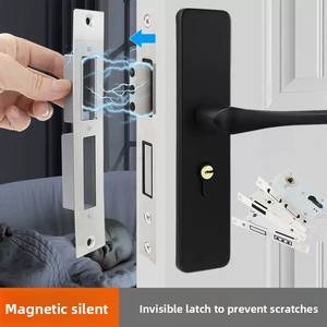 Manija de Puerta Moderna de Aluminio Estilo Continental con Placa Antirrobo y Cerradura Silenciosa para Puerta Interior, Herraje de Seguridad para Dormitorio - Product Image 4